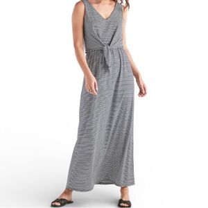 Lucky Brand Monochrome Striped Maxi Dress women M Navy White Striped Front Knot